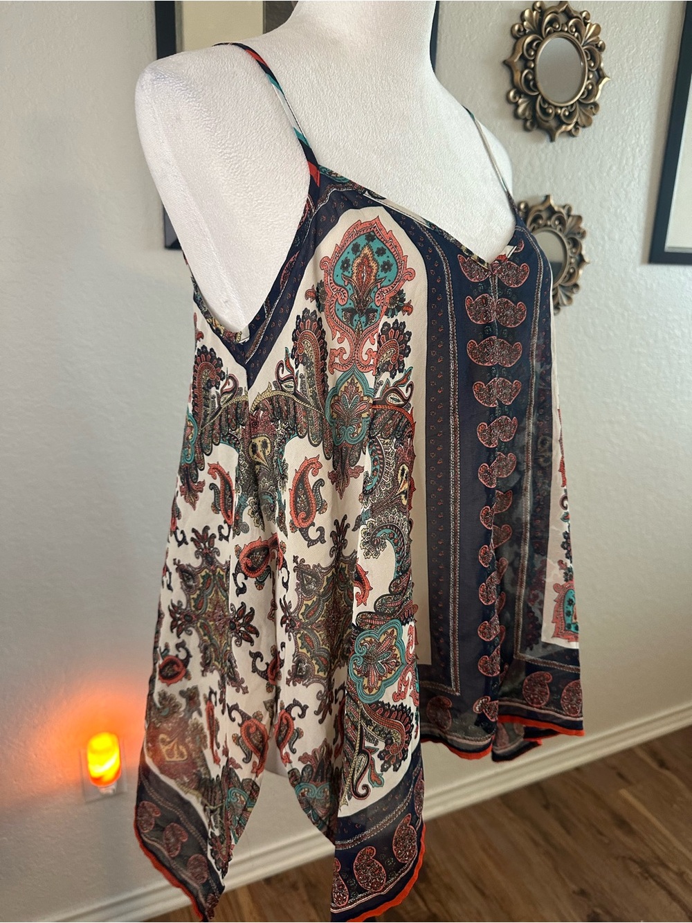 Sleeveless Bohemian Sheer Paisley Top Women’s Sz L